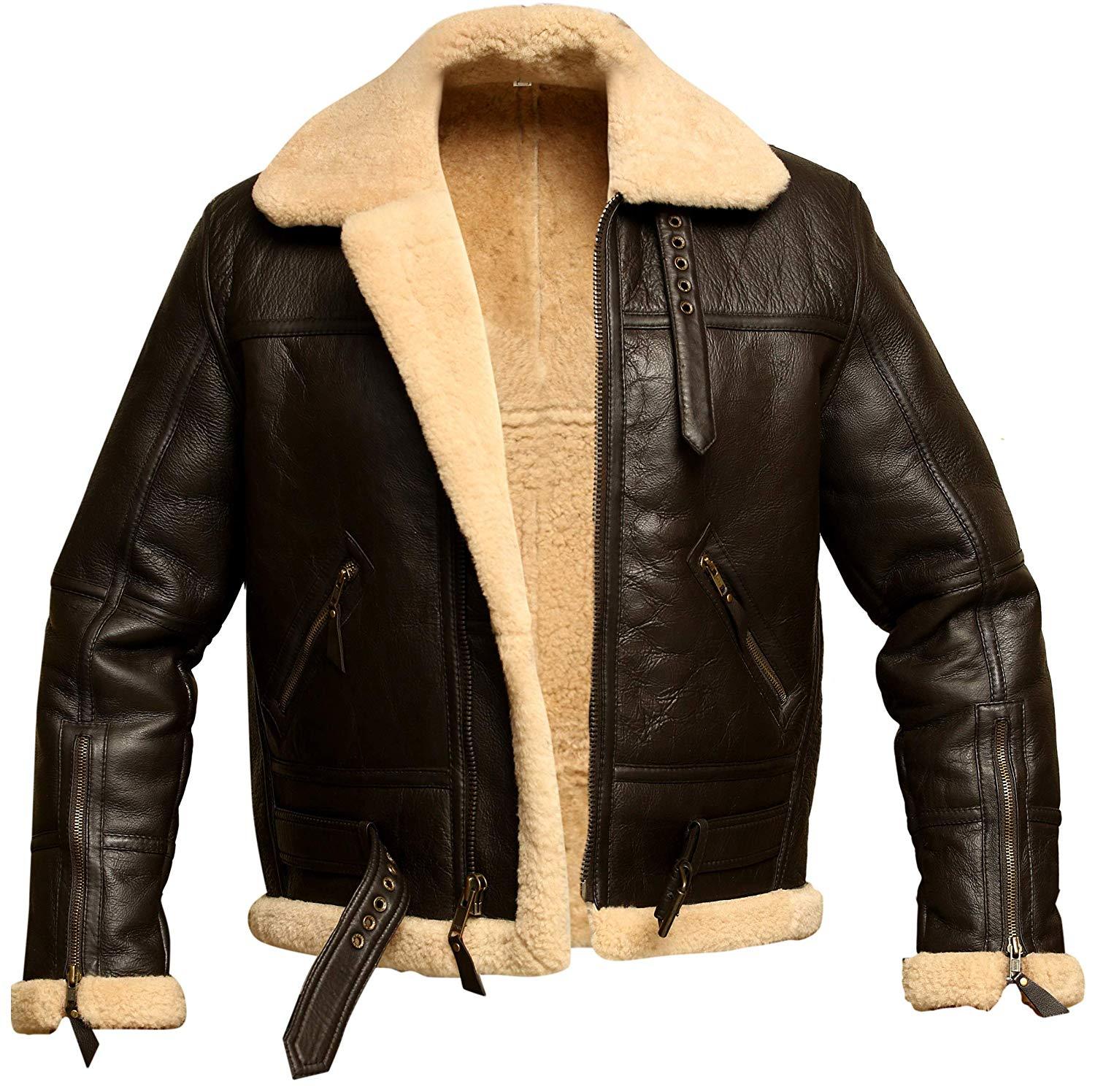 Elevate Your Style with the B3 RAF Brown Bomber Shearling Real Sheepskin  Aviator Leather Jacket for Men – Leather Loom