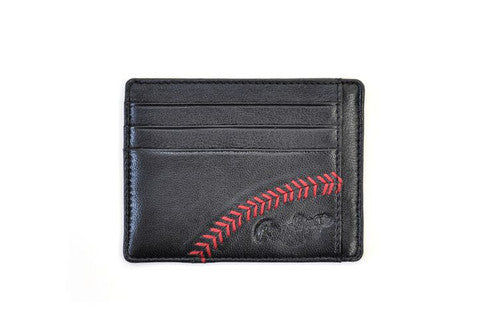 Blk Baseball Stitch Card Case - Leather Loom