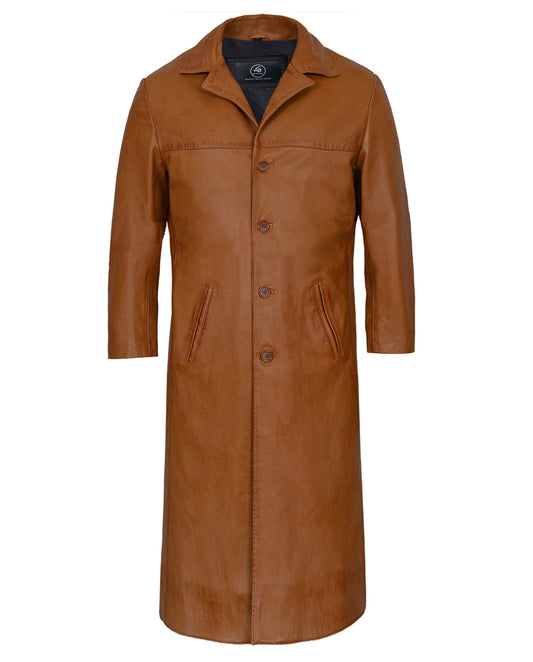 Tan Leather Trench Coat For Men - Leather Loom