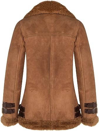 Women's Brown Sheepskin Biker Merino Shearling Aviator Leather Jacket - Leather Loom
