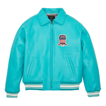 Turquoise Bomber Avirex Icon Leather Jacket - Leather Loom