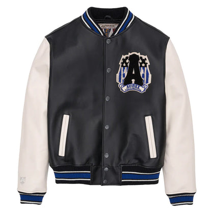 New White/Black Avirex Leather American Varsity Jacket - Leather Loom