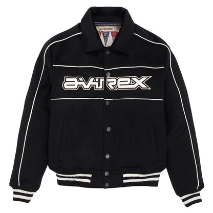 Men Black Woolrider Avirex Leather Jacket - Leather Loom