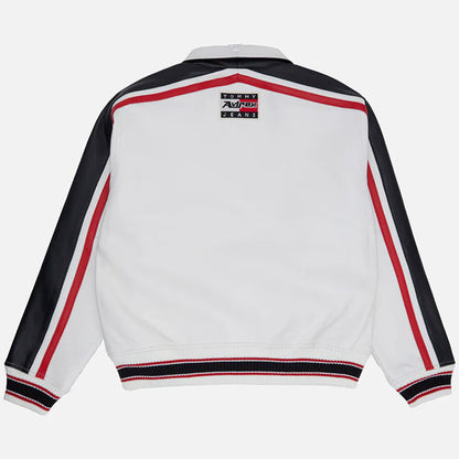 Men White Bomber Tommy Jeans Avirex Leather Jacket - Leather Loom