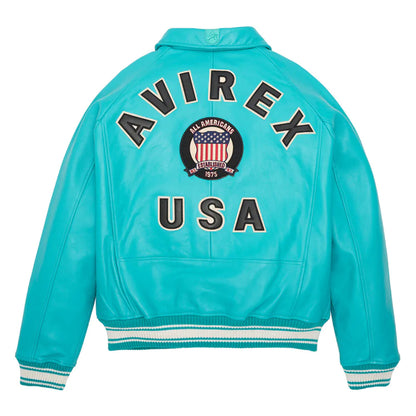 Turquoise Bomber Avirex Icon Leather Jacket - Leather Loom