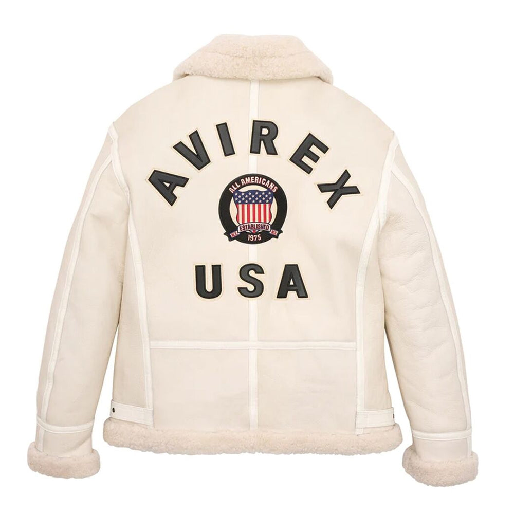 Off-White Shearling Avirex Leather Jacket - Leather Loom