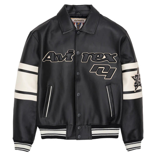 New Black & White Letterman Brooklyn Leather Jacket Jacket - Leather Loom