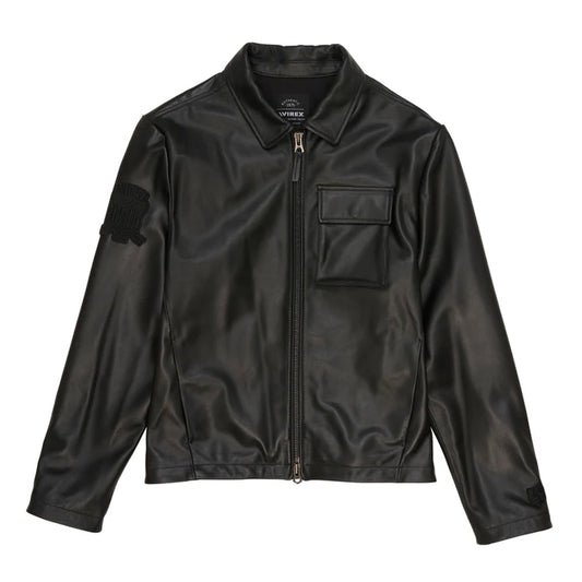 Black Aviator Shirt Style Avirex Leather Jacket - Leather Loom