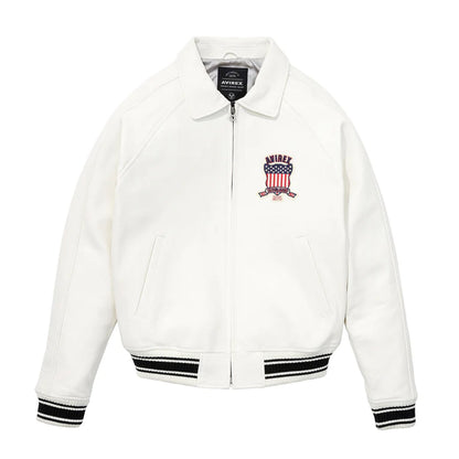 White Avirex Bomber Icon Leather Jacket - Leather Loom