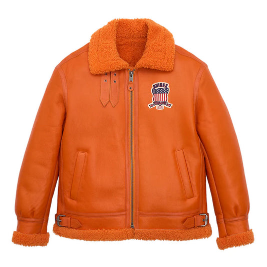 Men Orange Shearling Avirex Leather Jacket - Leather Loom