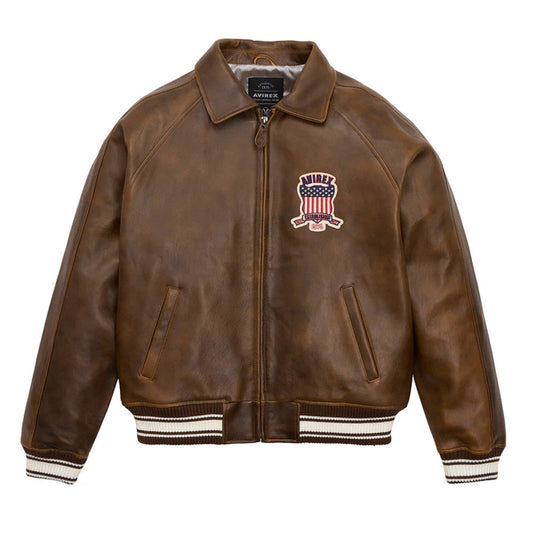 Vintage Brown Letterman Limited Edition Avirex Leather Jacket - Leather Loom