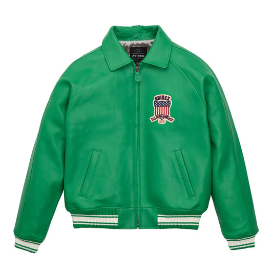 Green Varsity Bomber Icon Avirex Leather Jacket - Leather Loom