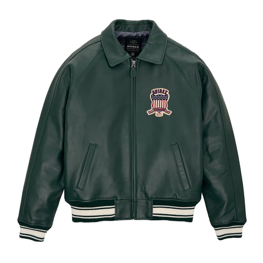New Varsity Hunter Green Icon Avirex Leather Jacket - Leather Loom