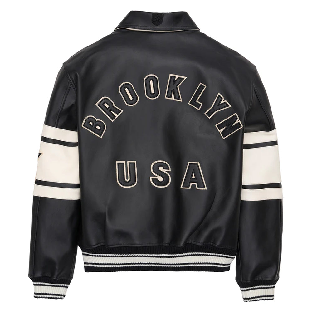 New Black & White Letterman Brooklyn Leather Jacket Jacket - Leather Loom