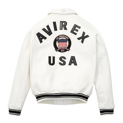 White Avirex Bomber Icon Leather Jacket - Leather Loom