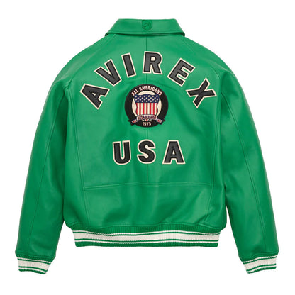 Green Varsity Bomber Icon Avirex Leather Jacket - Leather Loom