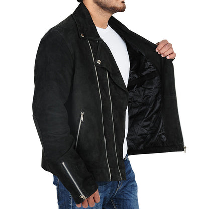 Rocker Style Suede Biker Leather Jacket for Men - Leather Loom