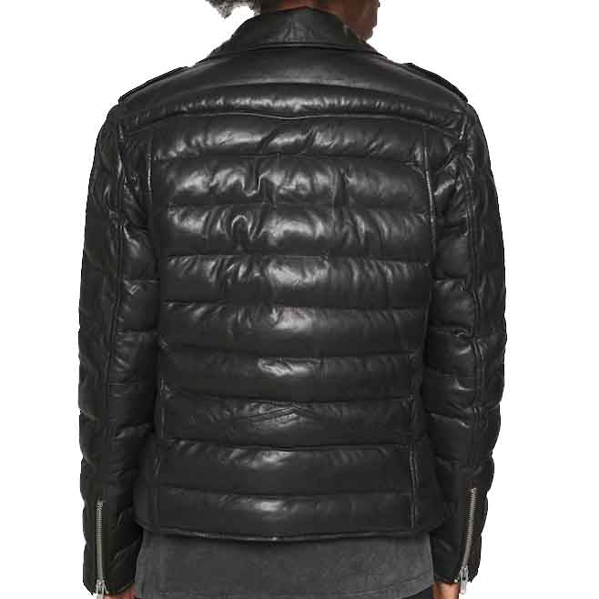 Mens Biker Style leather Puffer Jacket - Leather Loom