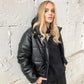 Womens Black Leather Cropped Puffer Jacket - Leather Loom