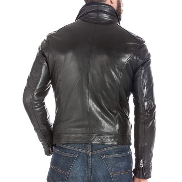 Mens Black Lambskin Leather Sports Jacket - Leather Loom