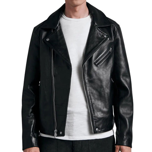 Black Leather Biker Motorcycle Jacket For Men - Leather Loom