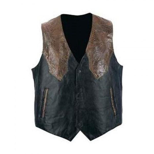 Black Motorcycle Style Leather Vest - Leather Loom