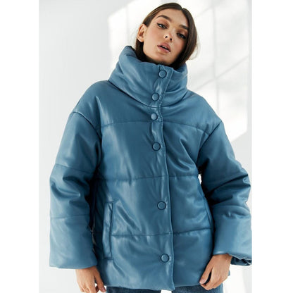 Blue Leather Puffer Jacket for Women - Leather Loom