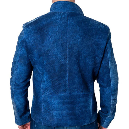 Blue Suede Leather Motorcycle Jacket For Men - Leather Loom