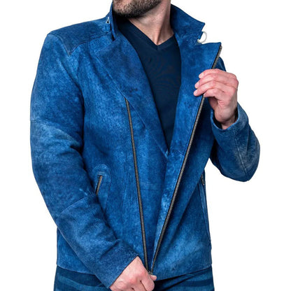 Blue Suede Leather Motorcycle Jacket For Men - Leather Loom