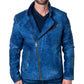 Blue Suede Leather Motorcycle Jacket For Men - Leather Loom