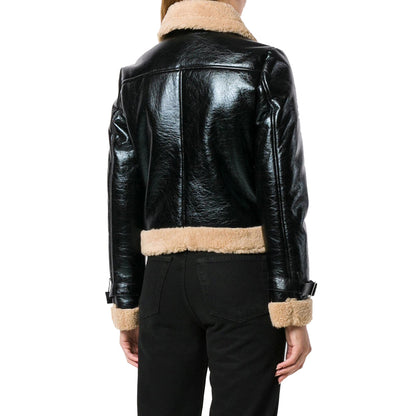 Women B3 Bomber Raf Aviator Flying Sheepskin Shearling Black Leather Jacket - Leather Loom