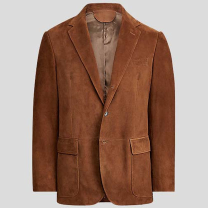 Mens Dark Brown Suede Leather Blazer - Leather Loom