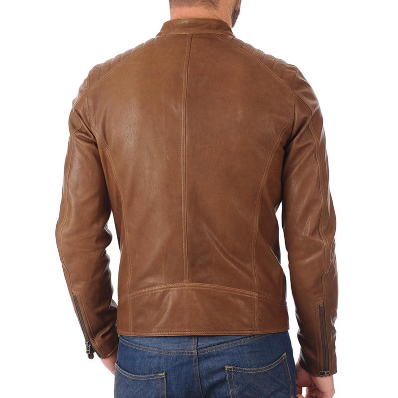 Classic Mens Brown Biker Real Leather Jacket - Leather Loom