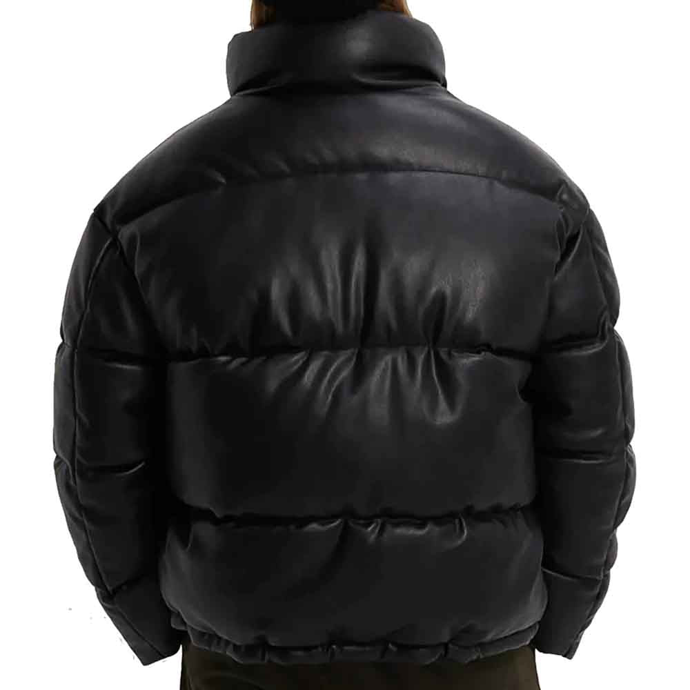 Mens Faux Leather Puffer Jacket Black - Leather Loom