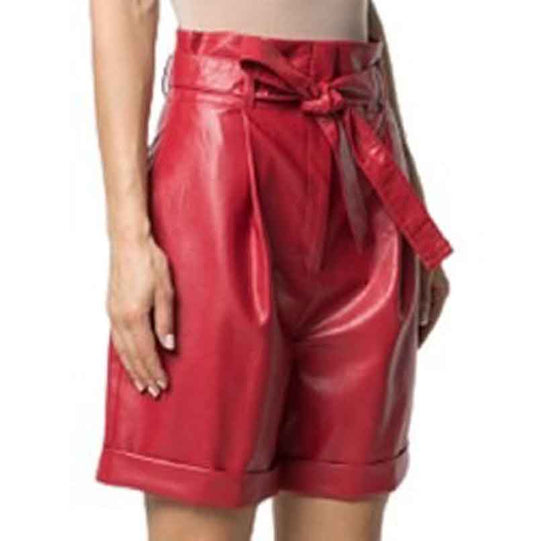 Red Leather Shorts for Women with Side Pockets - Leather Loom