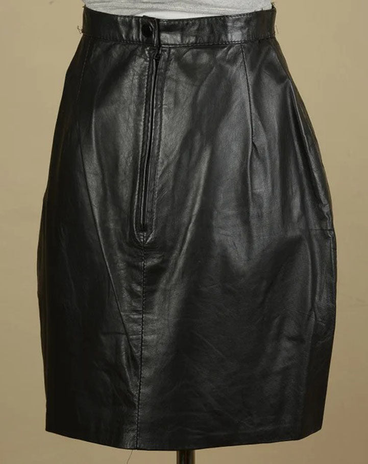 Women Fitted A-Line Genuine Leather Skirt in Black - Leather Loom