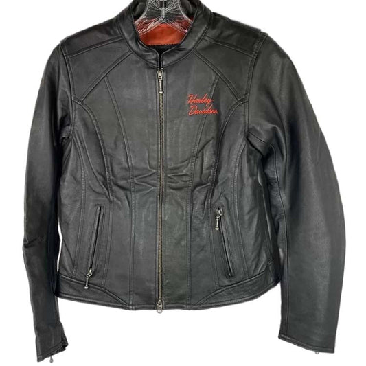 Harley Davidson Black Orange Logo Leather Jacket