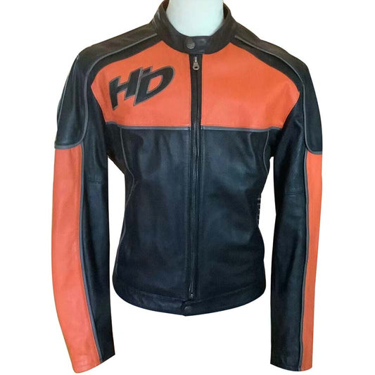 Harley Davidson Black and Orange Leather Jacket - Leather Loom