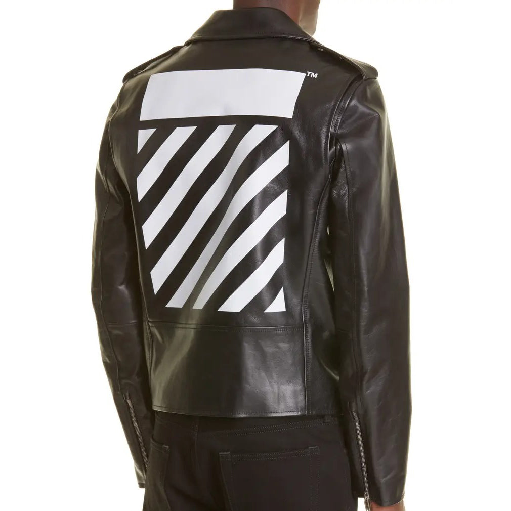 Leather Biker Jacket with Diagonal Stripe - Leather Loom