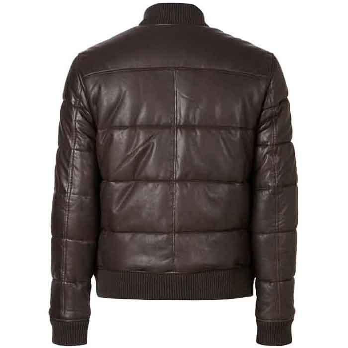 Mens Leather Puffer Bomber Jacket in Brown - Leather Loom