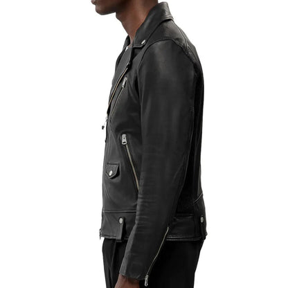 Mens Genuine Leather Moto Racer Jacket - Leather Loom