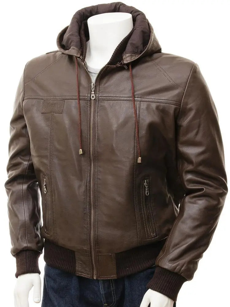 Mado Brown Removable Hooded Leather Jacket For Men - Leather Loom