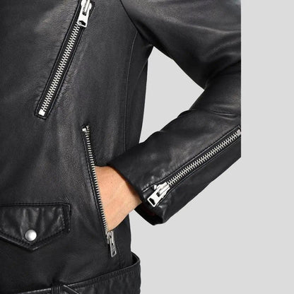 Men's Lupe Black Removable Hooded Leather Jacket - Leather Loom