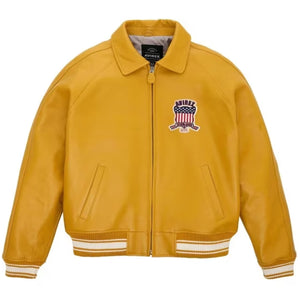 Men's New Avirex Yellow Bomber Leather Jacket - Leather Loom