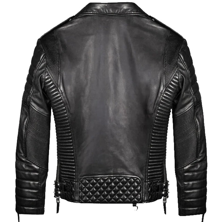 Mens Black Leather Biker Jacket with Quilted Style - Leather Loom