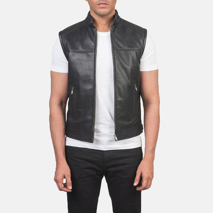 Black Leather Motorcycle Vest For Men - Leather Loom