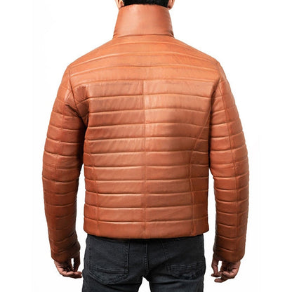 Mens Brown Leather Puffer Jacket - Leather Loom