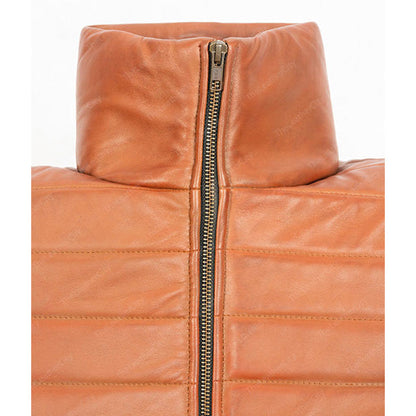 Mens Brown Leather Puffer Jacket - Leather Loom