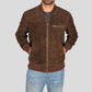 Mens Chocolate Brown Suede Leather Bomber Jacket - Leather Loom
