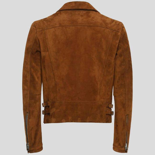 Mens Brown Suede Leather Biker Jacket